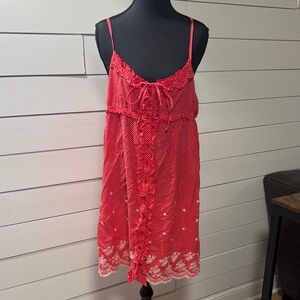 Poppy Garden Women’s Red Lace Trim Polka Dot Spaghetti Strap Dress Size Medium